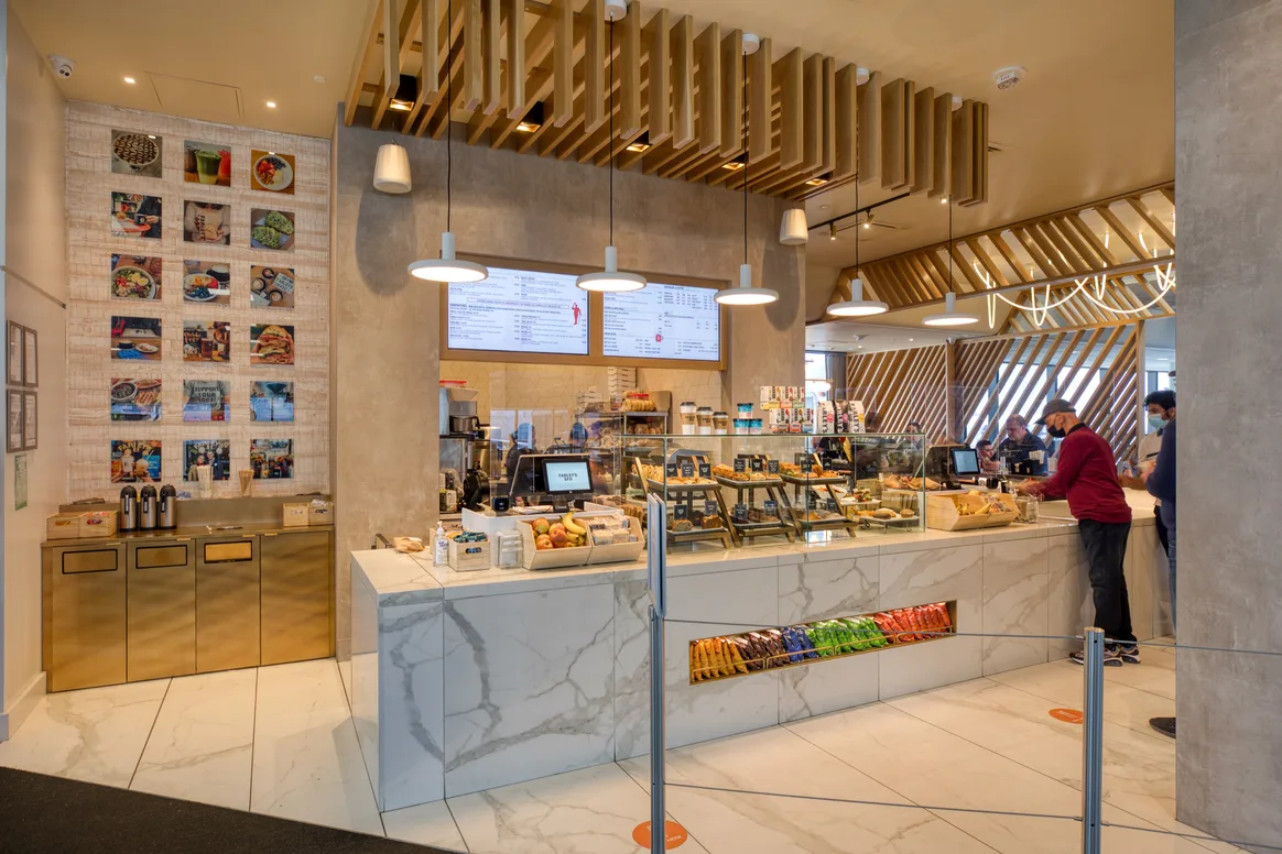 A customer in line at Farley's Cafe at Terminal 3 of SFO