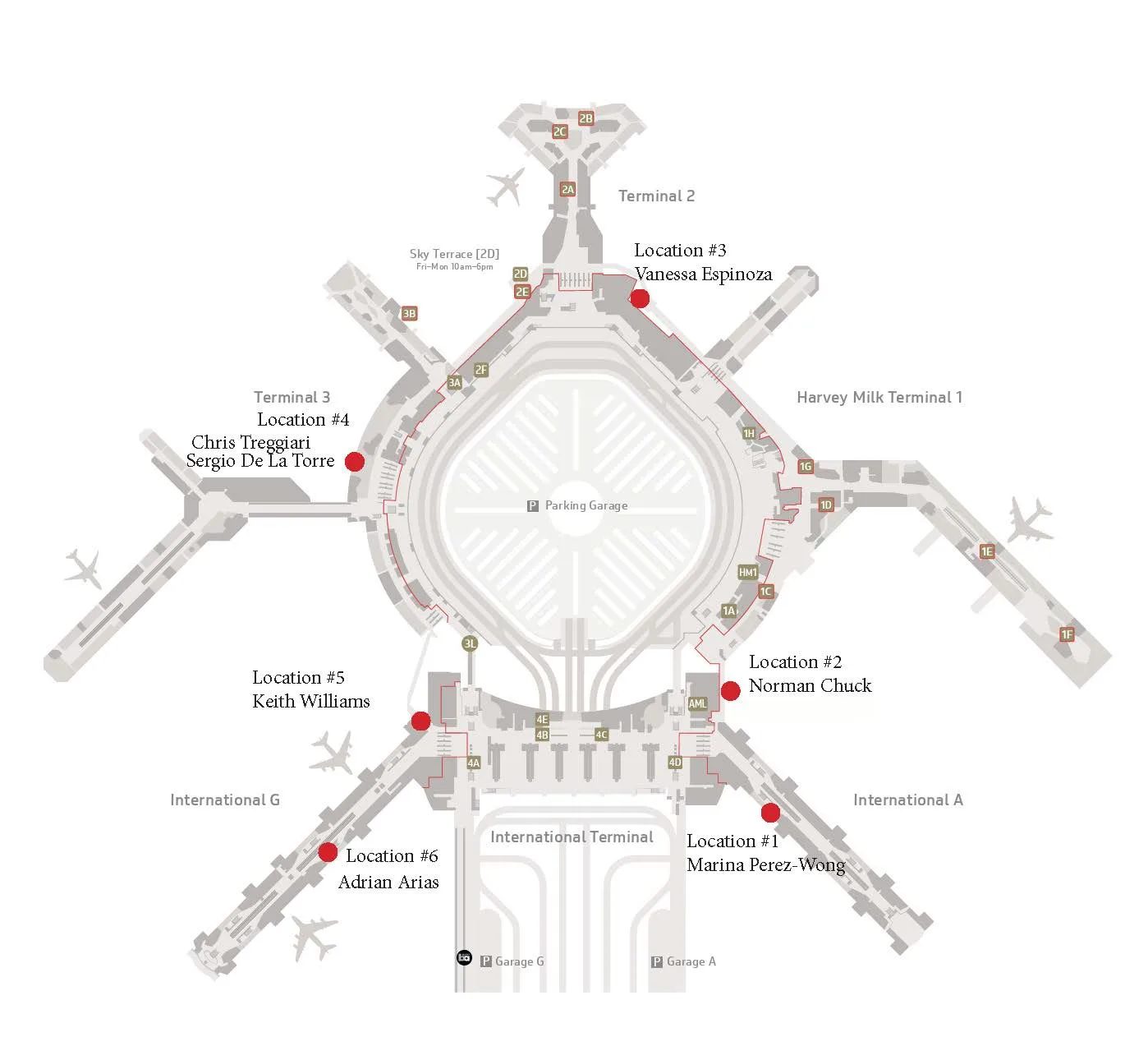 Painted Panda locations post-security at SFO