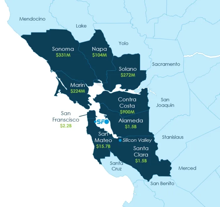 Map of SFO's economic impact by county